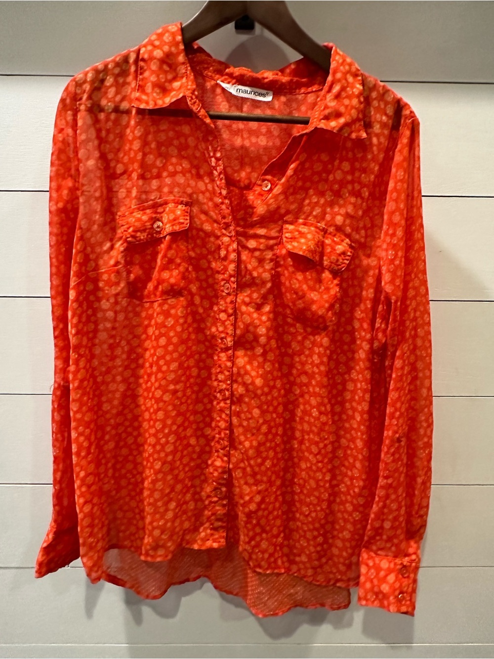 Maurice’s Women’s Bright Orange Polka-Dot Blouse- size 0